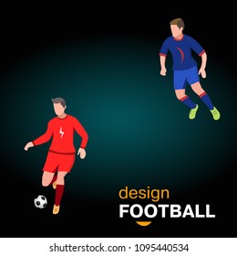 Two soccer Players in top form with the ball. Football players on dark background. vector illustration in flat style.