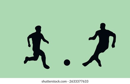 Two soccer players vector illustration in action. Dynamic sports silhouette perfect for football-themed designs, posters, team branding, and athletic promotional graphics.