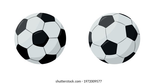 Two Soccer white and black balls with shadow. Sport equipment element. Icons vector illustration isolated on white background.