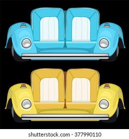 Two sofas stylized retro car. Vector.