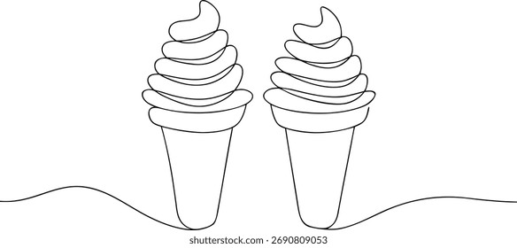 Two soft serve ice cream cones line art dessert sweet
