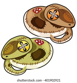 Two soft toys in the form of snake on a white background. Vector illustration.