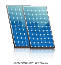 two solar panels in blue with reflection 