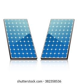 two solar panels in blue with reflection 