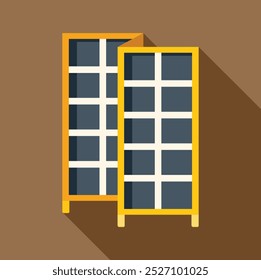 Dos paneles solares de pie sobre Asistencias de madera, convirtiendo la luz solar en electricidad utilizando el efecto fotovoltaico