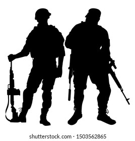 Two Soldier Silhouette  Vector Illustration