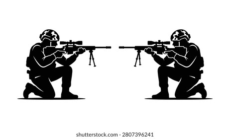 Two soldiers aiming with sniper rifles in a kneeling position illustration