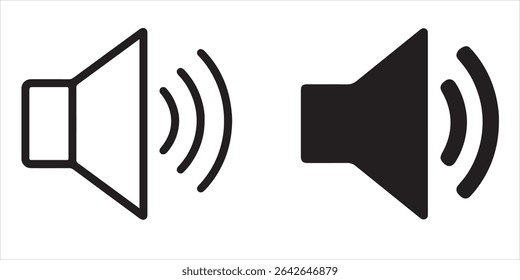 Two sound volume icons one outlined and one filled in black