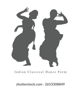 Duas mulheres do Sul da Índia realizando Bharatanatyam, Uma silhueta Vetor de dançarinos Clássicos, Uma ilustração de Chennai palco performance