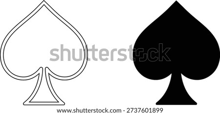two spade playing card suit symbols one outlined and one filled in isolated on white background