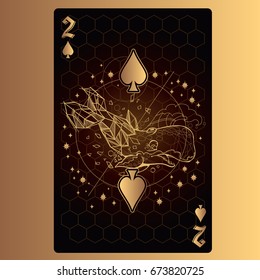 Two of spades. Playing card with original design on the theme of space.