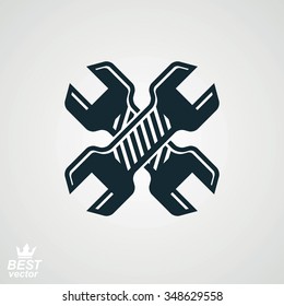 Two spanners crossed vector illustration. Engineering design element,?? manufacturing tools. Repair theme icon.