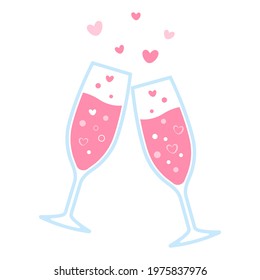 two sparkling champagne glasses with love bubble