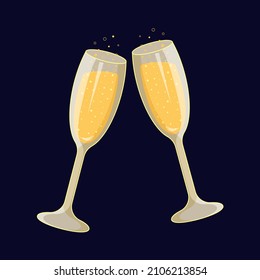 Zwei Gläser Champagner mit Bläschen. Vektorgrafik