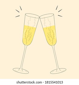 Zwei glitzernde Gläser Champagner auf beigem Hintergrund. Vektorgrafik.