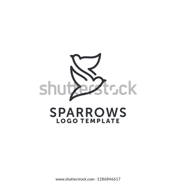 2つのスズメの空飛ぶロゴテンプレート ラインアートロゴデザインベクター画像 文字s のベクター画像素材 ロイヤリティフリー