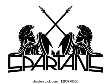 Two spartans with shields and spears on a white background.