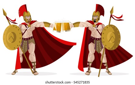 two spartans toasting with beer