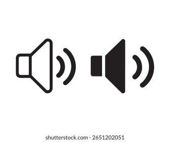 Dois ícones de volume de alto-falante, um contornado e um preto sólido sobre fundo branco