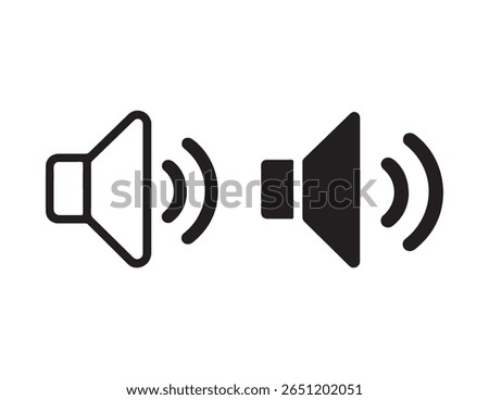 Two speaker volume icons one outlined and one solid black on white background