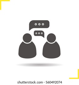 Two speakers icon. Drop shadow dialogue silhouette symbol. Informal talk. Negative space. Vector isolated illustration 