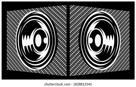 Two speakers, side view, carbon fiber background. Vector illustration. Elements for design.