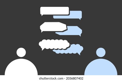 Two speakers and a speech balloon.