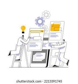 Zwei IT-Spezialisten sind im Bereich der mobilen Prototypisierung tätig. Eine Metapher zum Thema Mobile App-Entwicklung.