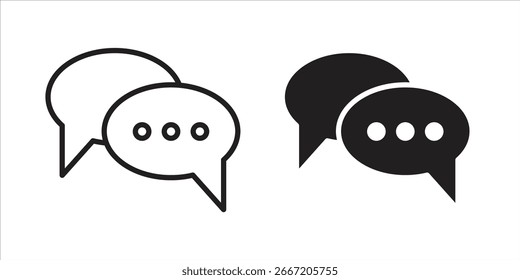 Two speech bubble icons, one black and one white, representing communication or dialogue, isolated on white background.