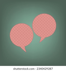 Two speech bubble sign. Apricot Icon with Brick Red parquet floor graphic pattern on a Ebony background. Feldgrau. Green. Illustration.