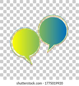 Two speech bubble sign. Blue to green gradient Icon with Four Roughen Contours on stylish transparent Background. Illustration.