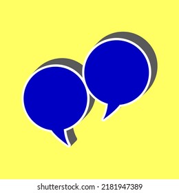 Two speech bubble sign. Blue Icon with white stroke in 3d at yellow Background. Illustration.