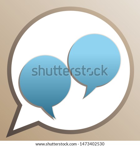 Two speech bubble sign. Bright cerulean icon in white speech balloon at pale taupe background. Illustration.