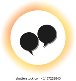 Two speech bubble sign. Dark icon with shadow on the glowing circle button. Illustration.