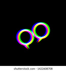 Two speech bubble sign. Red, green and blue unfocused contour icon at black background. Illustration.