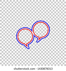 Two speech bubble sign. Red, white and contour icon at transparent background. Illustration.