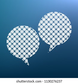 Two speech bubble sign. Vector. White textured icon at lapis lazuli gradient background.