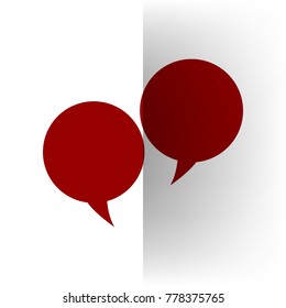 Two speech bubble sign. Vector. Bordo icon on white bending paper background.