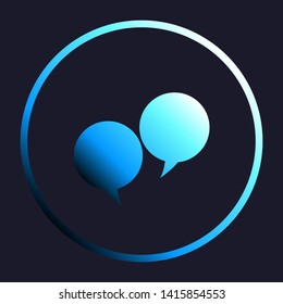 Two speech bubble sign. White, cyan and blue gradient icon as round button in white shell at dark blue background. Illustration.