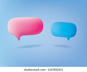 Two speech bubbles with 3D with no text in the center, Pink and blue sweetness on a blue background with a gentle gradient.