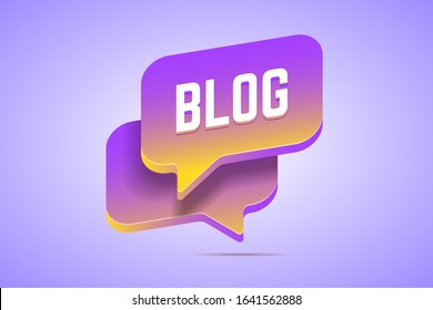 Two speech bubbles in 3d style with gradients that says Blog. Vector illustration for blogging and writing.