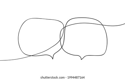 Two speech bubbles continuous one line drawing doodle  Black   white vector minimalist linear illustration made single line  Design element template