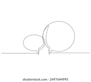 Dos burbujas de discurso, diálogo, ilustración editable continua de una sola línea. Concepto de Web, nube de comunicación, texto de diálogo vacío. Ilustración vectorial minimalista de una sola línea.