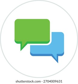 Duas bolhas de fala verde e azul sobreposição ícone de comunicação diálogo de bate-papo