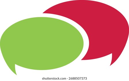 Two speech bubbles, green and red, communication logo