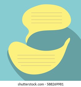 Two speech bubbles on turquoise blue background with drop shadow. Communication and message concept. Flat design. Vector illustration