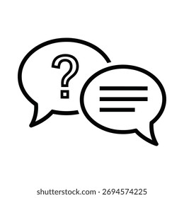 Dos burbujas de discurso, una con un signo de interrogación, la otra con líneas de texto.