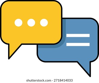 Dos burbujas de discurso uno amarillo con tres puntos uno azul con dos líneas de comunicación de chat