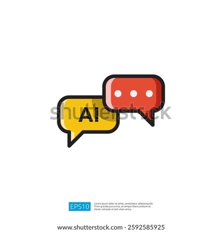 two speech bubbles, one yellow with AI and the other red with ellipses, symbolizing communication and artificial intelligence icon