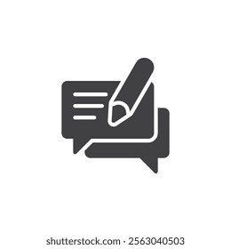 Two speech bubbles with a pencil vector icon. filled flat sign for mobile concept and web design. Comment Section glyph icon. Writing feedback symbol, logo illustration. Vector graphics